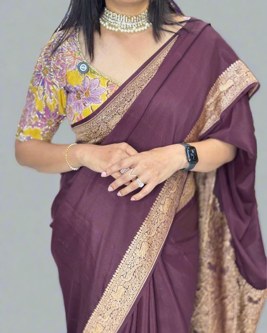 Dark brown banaras pure crepe-08 silk saree