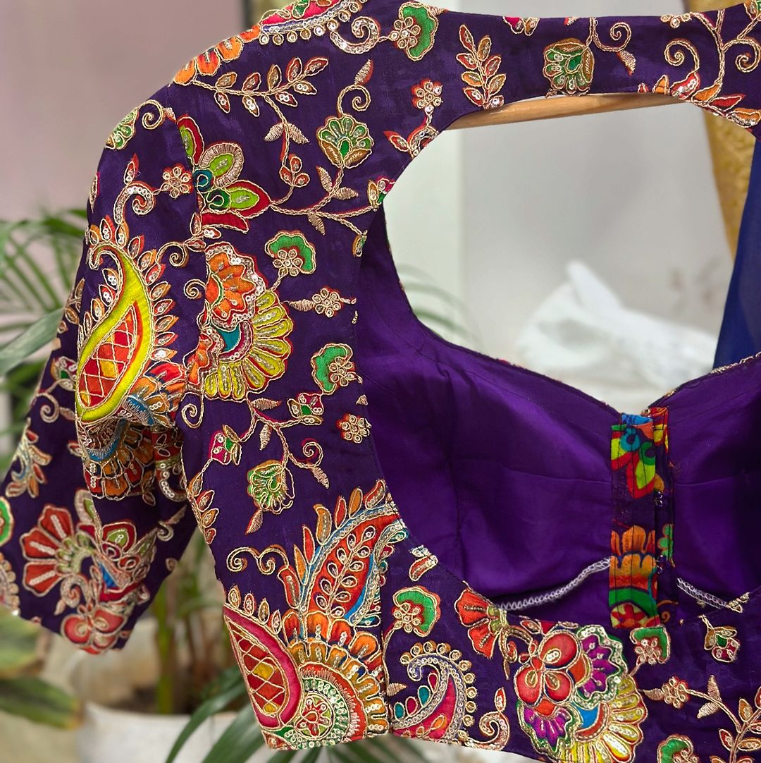 Purple kalamkari crepe blouse