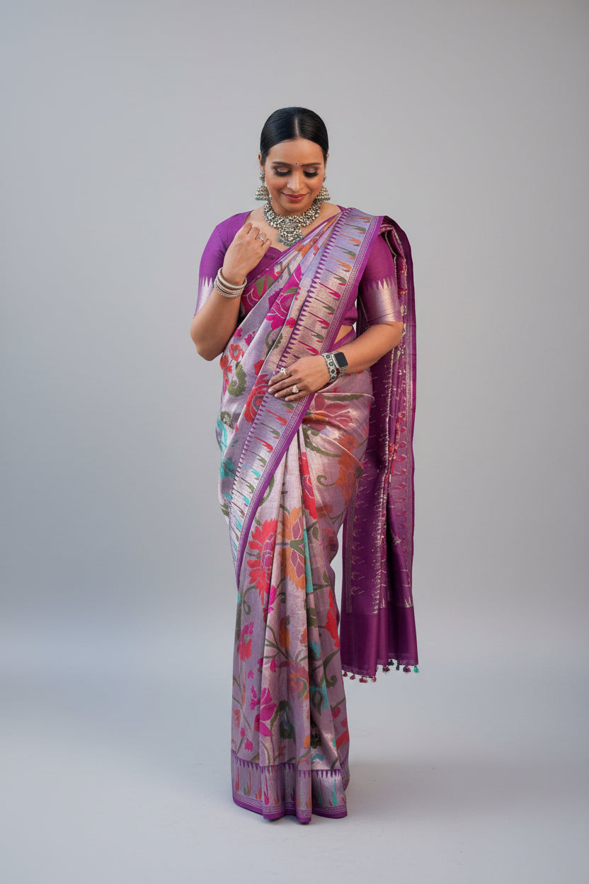 Purple  pure paitani tussar georgette-09 saree