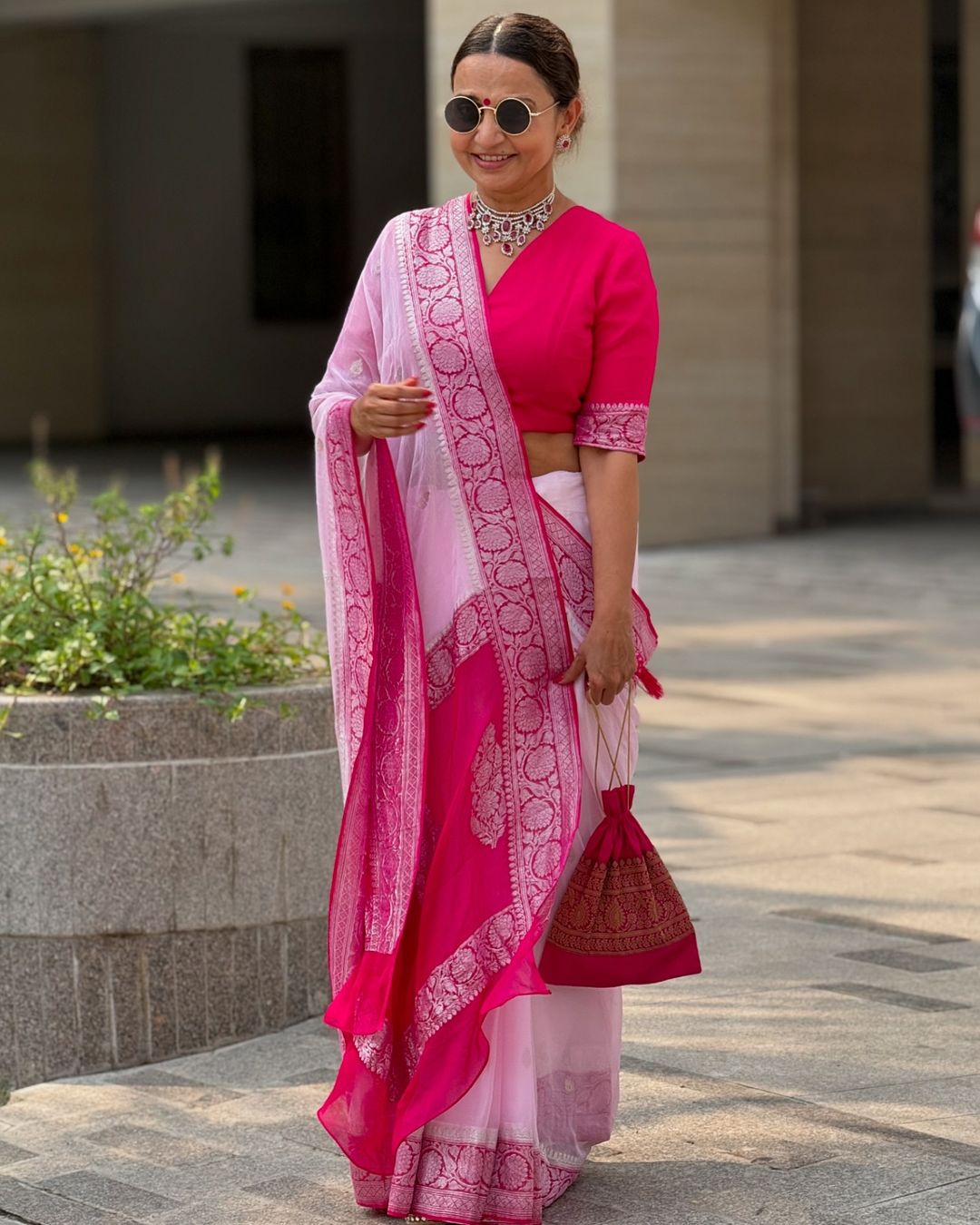 Baby pink benarasi pure chiffon