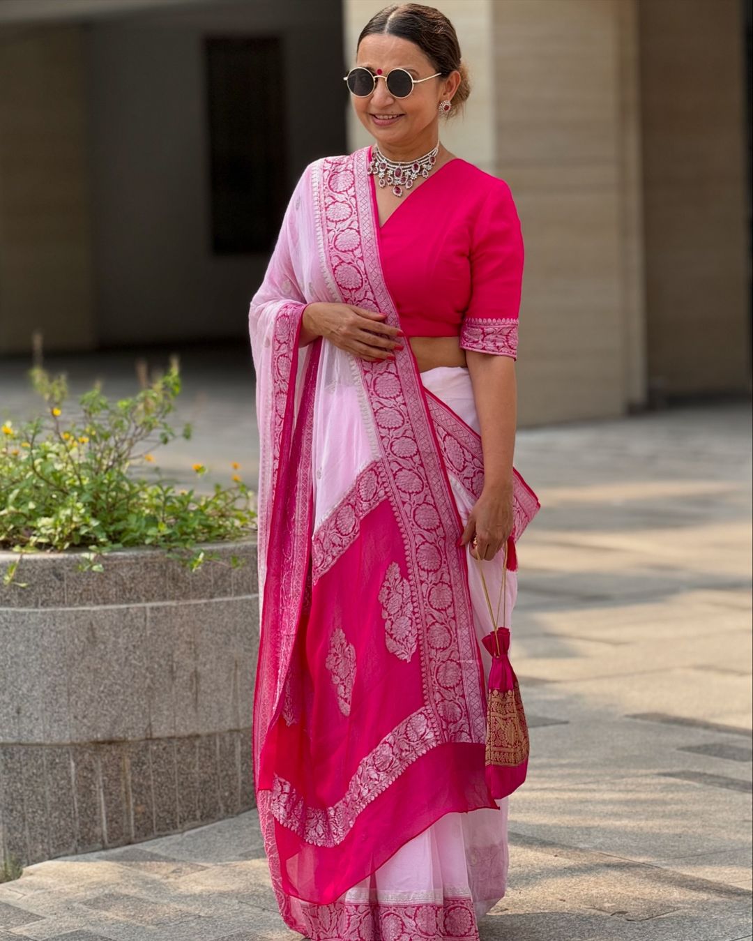 Baby pink benarasi pure chiffon