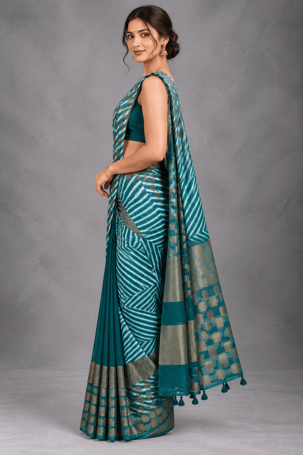 Bottle Green Shibori Semi Tussar Saree 110