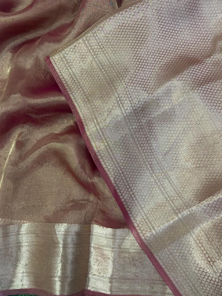 Rekhaji Pink 01 golden plain pure tissue saree