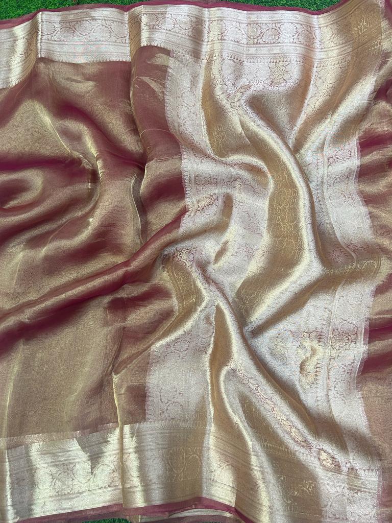 Rekhaji Pink 01 golden plain pure tissue saree
