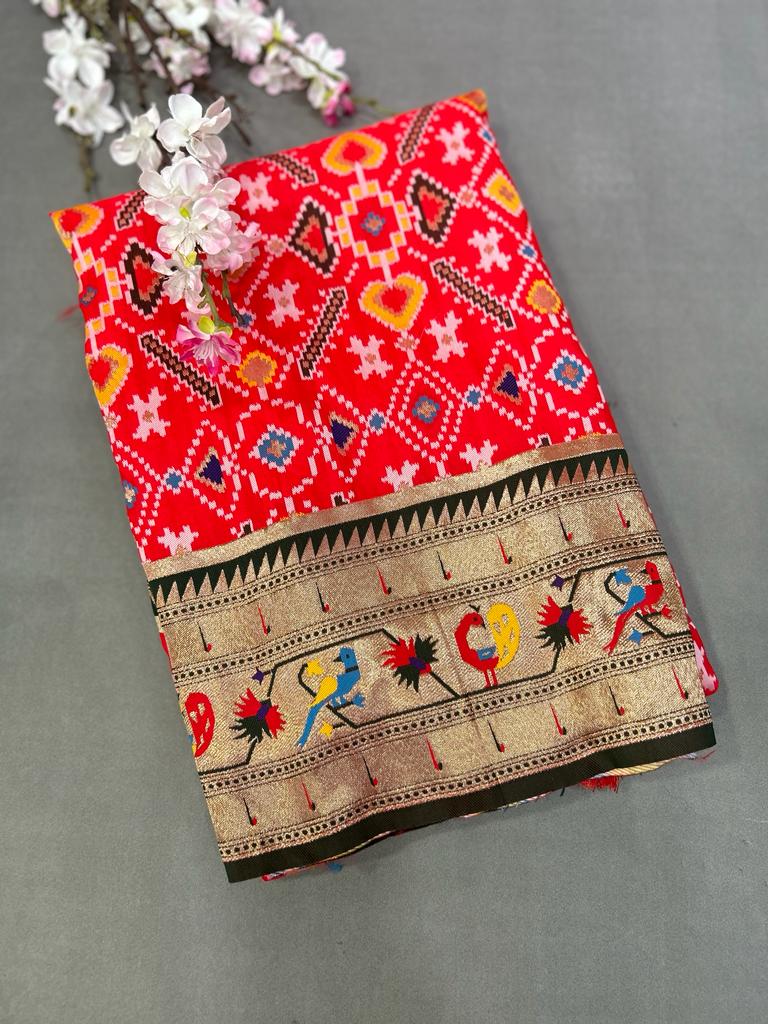 Red copper border patola saree