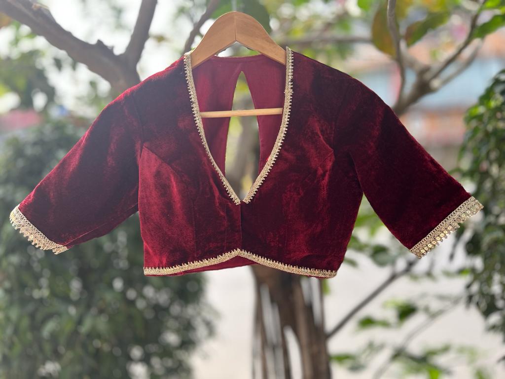 Maroon velvet designer blouse-01