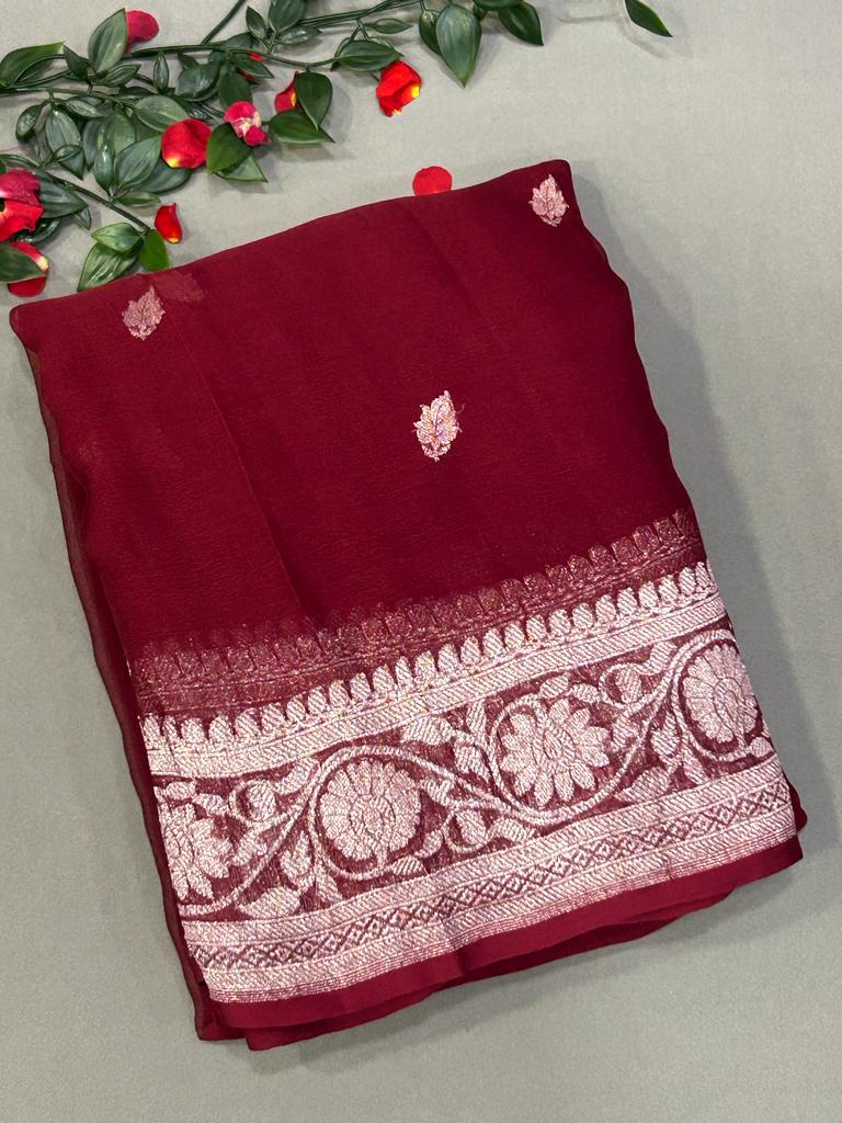 Maroon benarasi pure chiffon