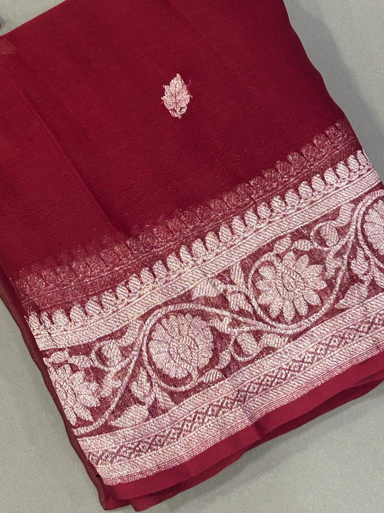 Maroon benarasi pure chiffon
