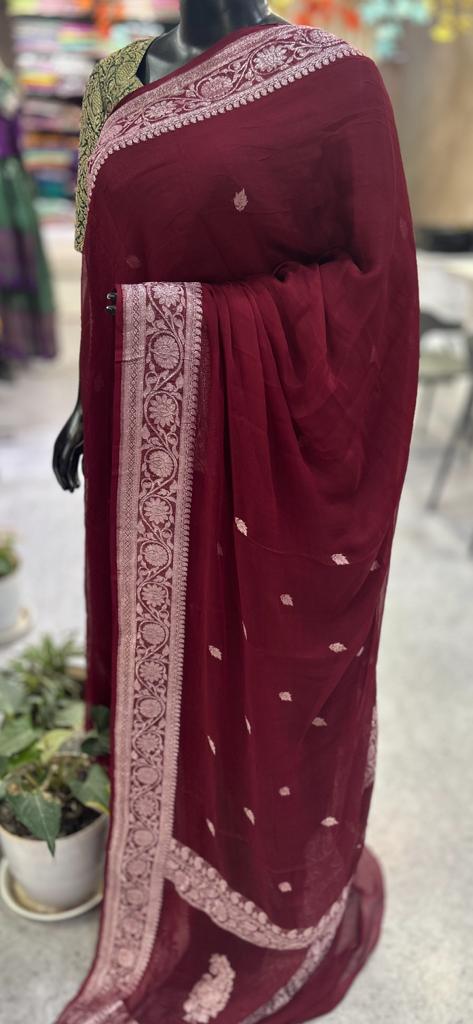 Maroon benarasi pure chiffon