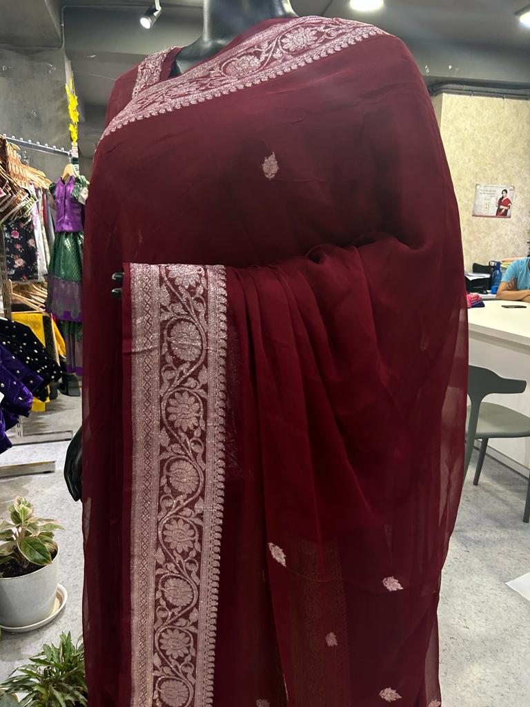 Maroon benarasi pure chiffon