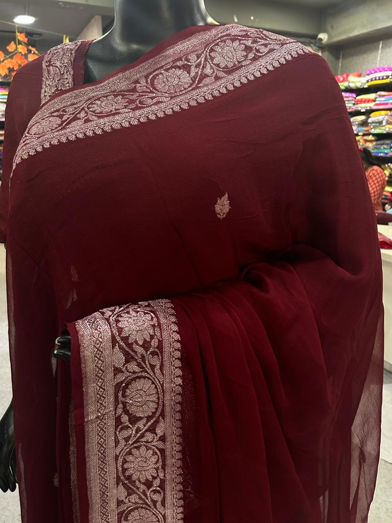 Maroon benarasi pure chiffon