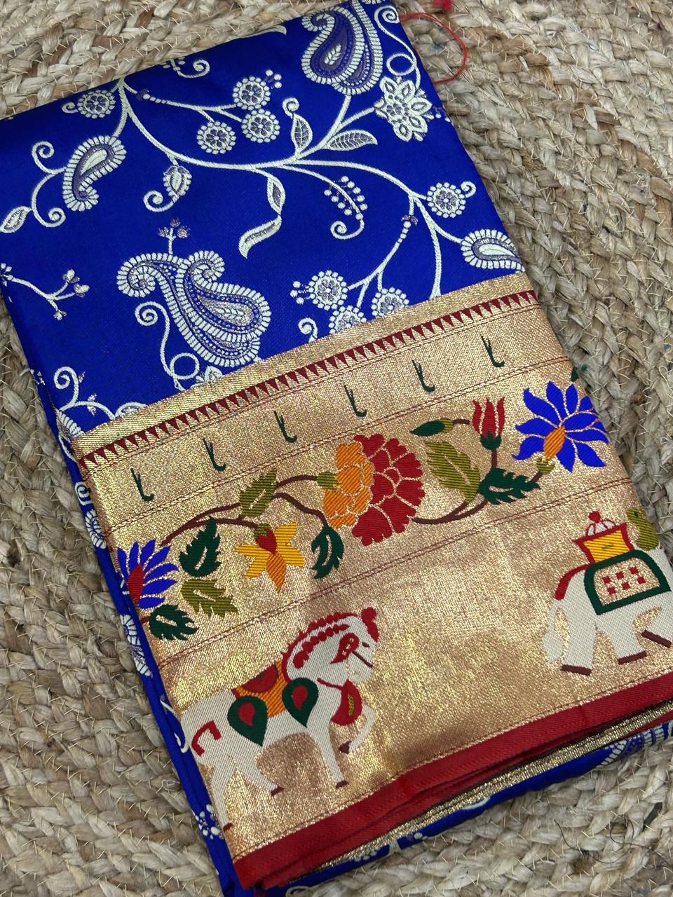 Blue paithani big border soft silk saree