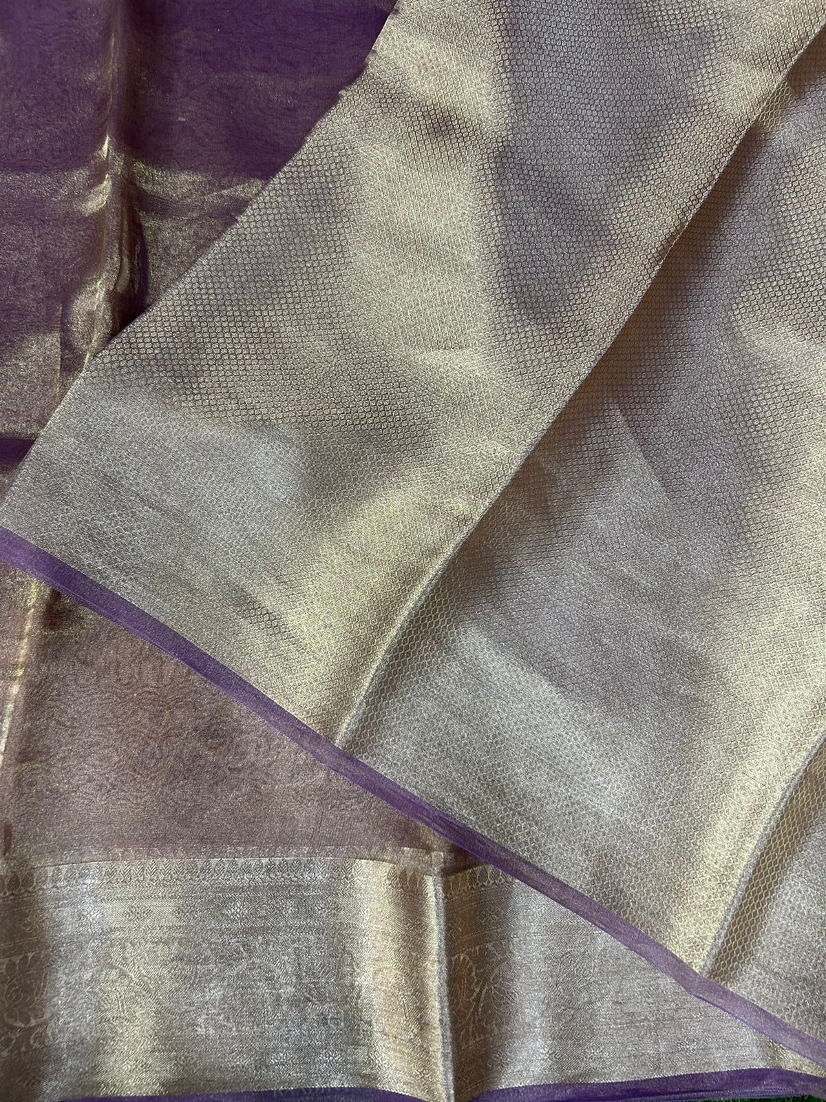 Purple 01 golden plain pure tissue saree