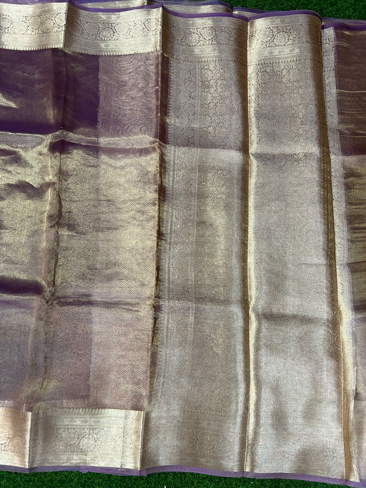 Purple 01 golden plain pure tissue saree