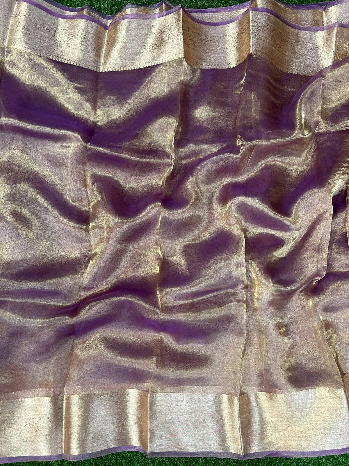 Purple 01 golden plain pure tissue saree