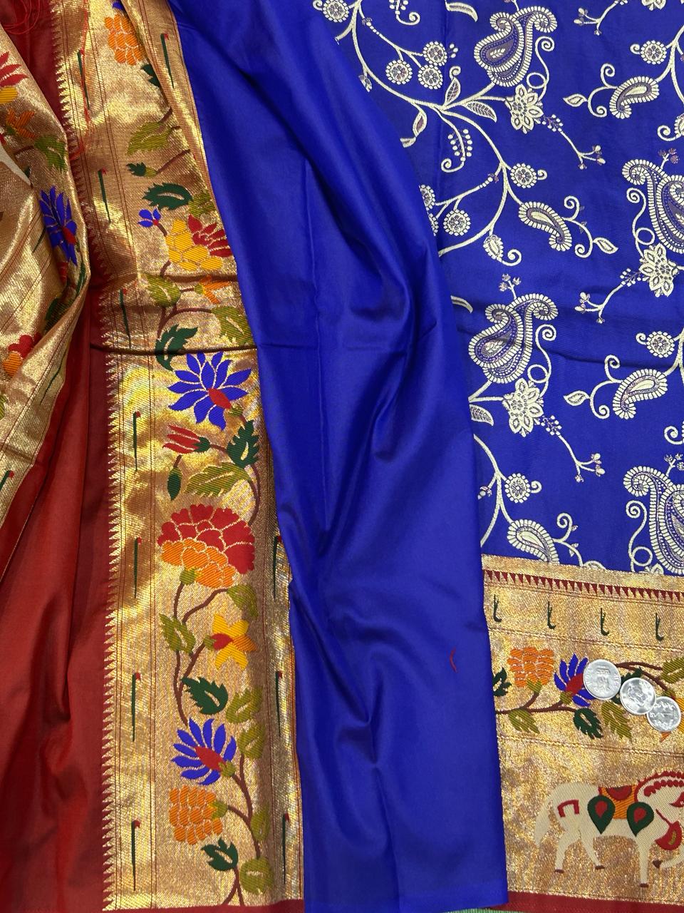Blue paithani big border soft silk saree