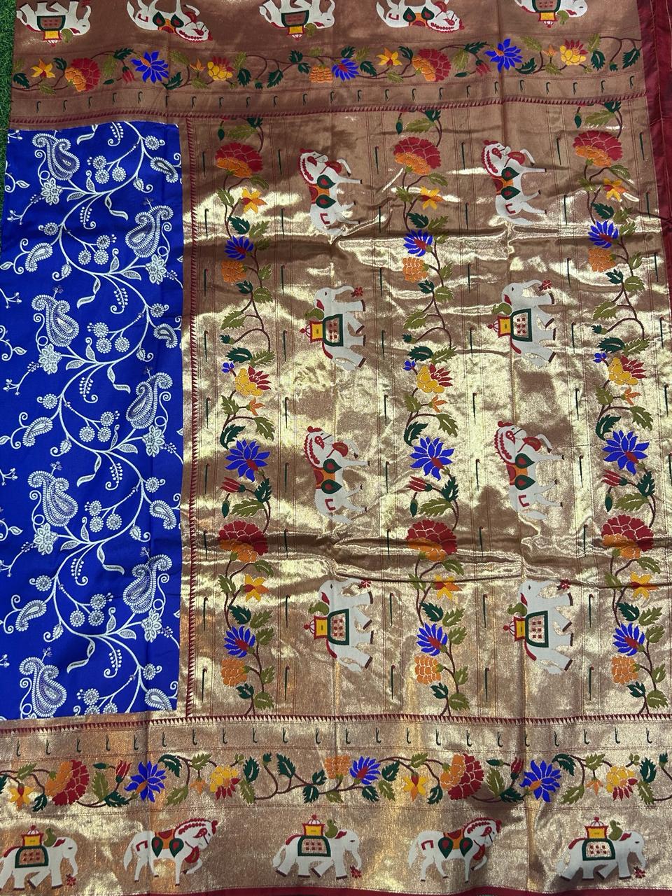 Blue paithani big border soft silk saree