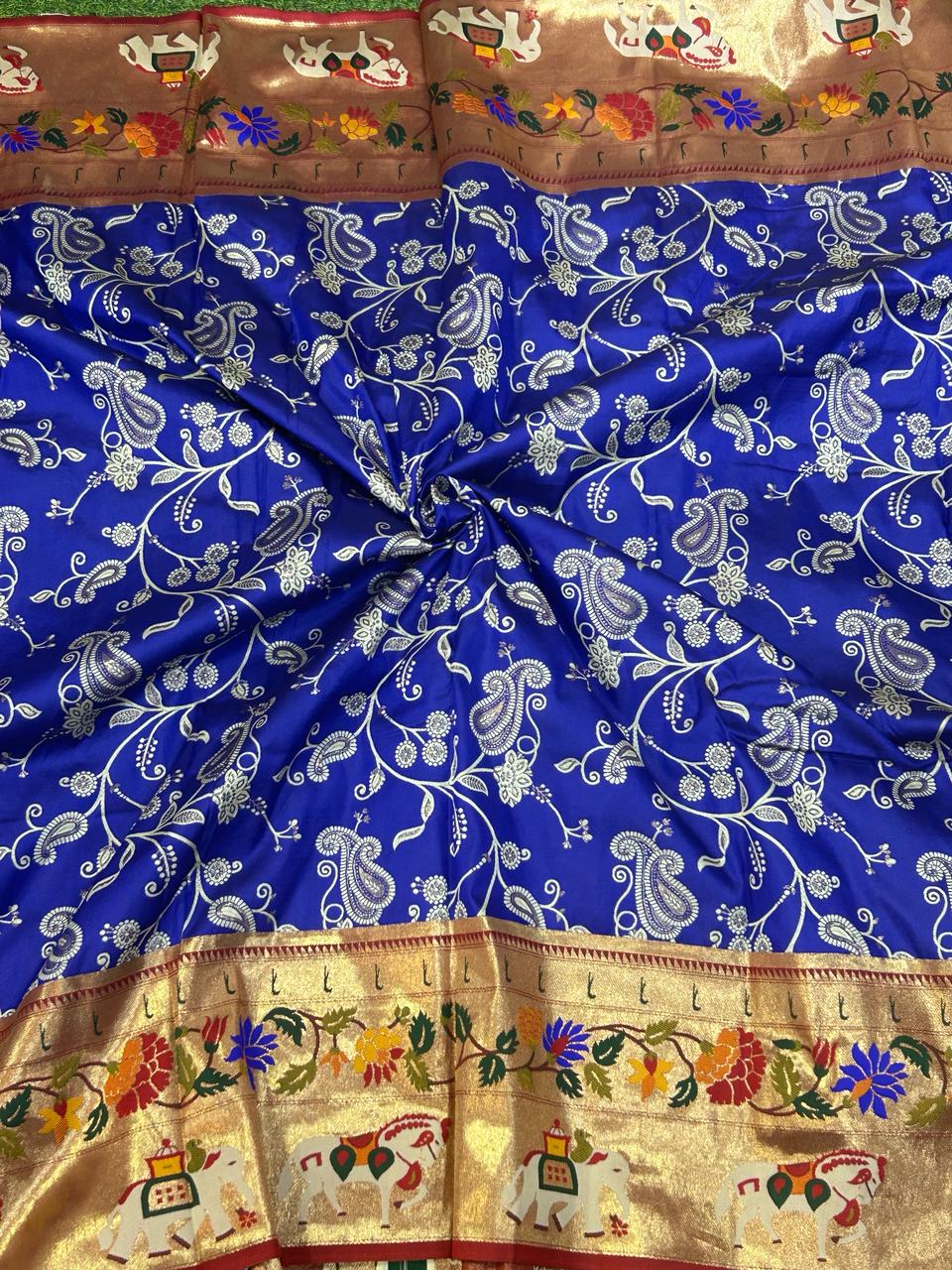 Blue paithani big border soft silk saree