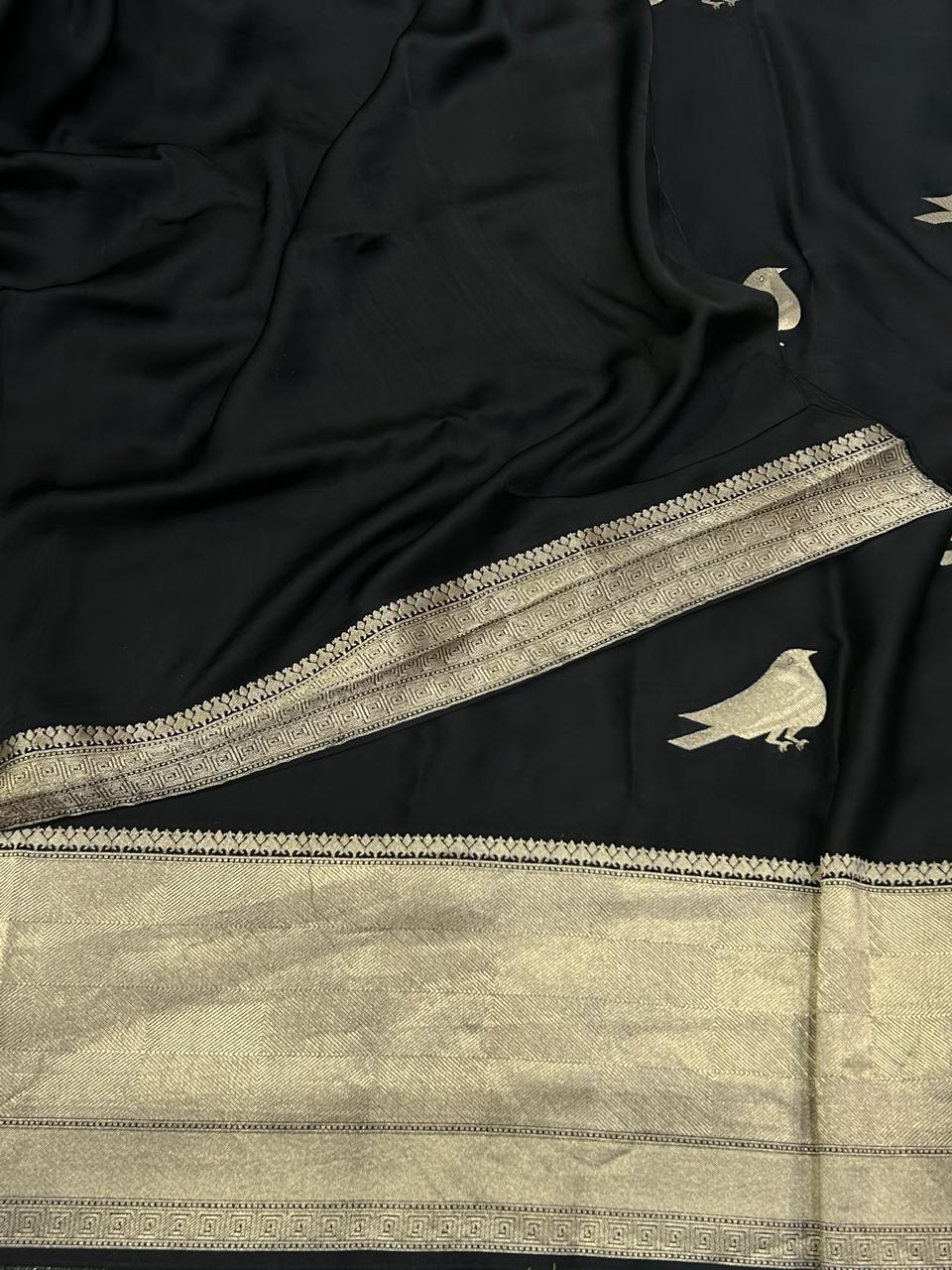 Black sparrow butta benarasi satin silk saree