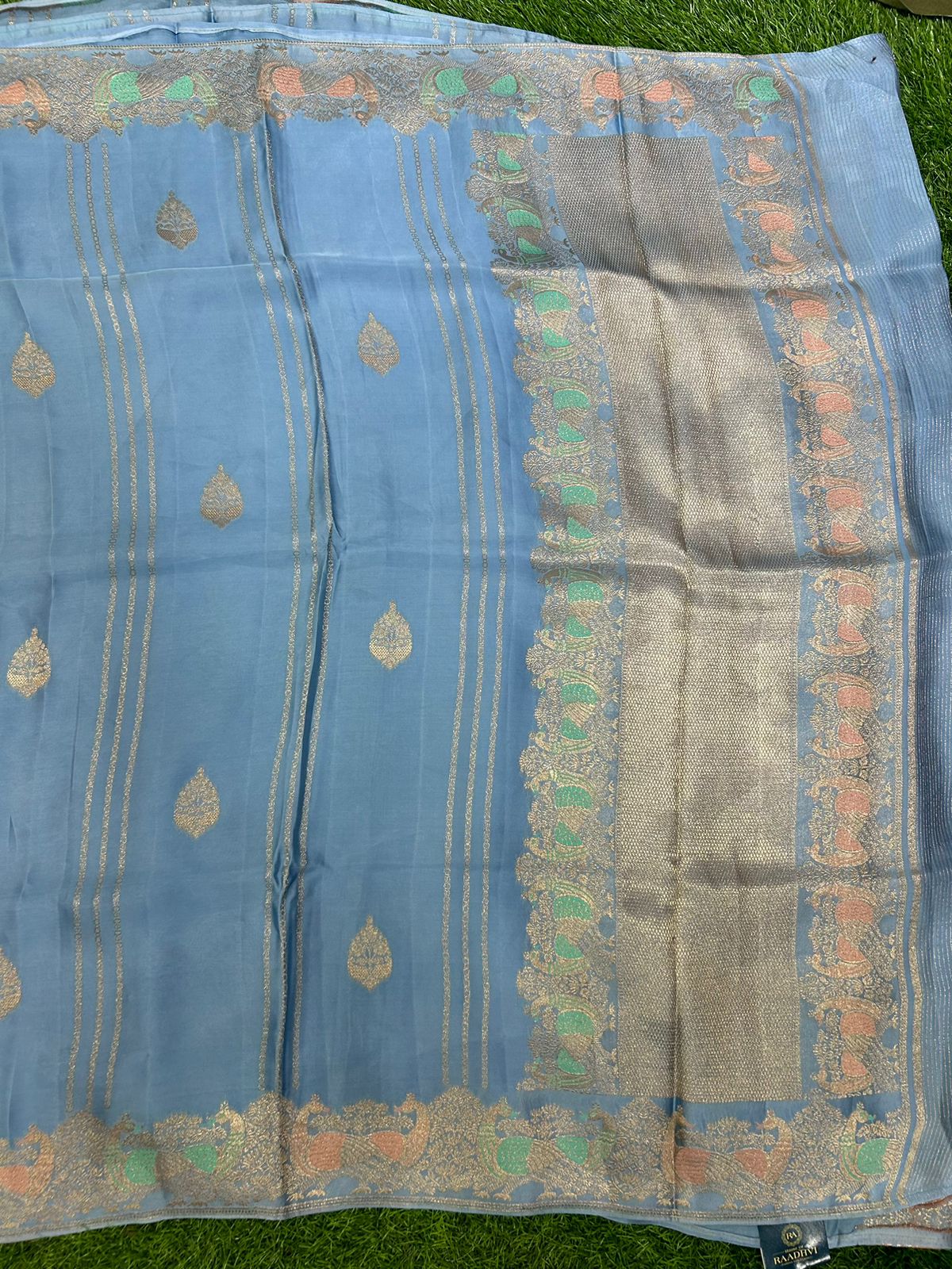 New designer sky blue satin silk saree