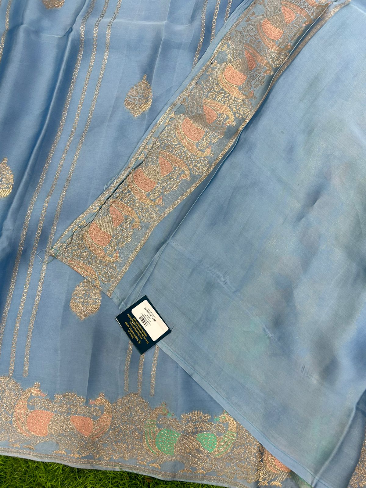 New designer sky blue satin silk saree