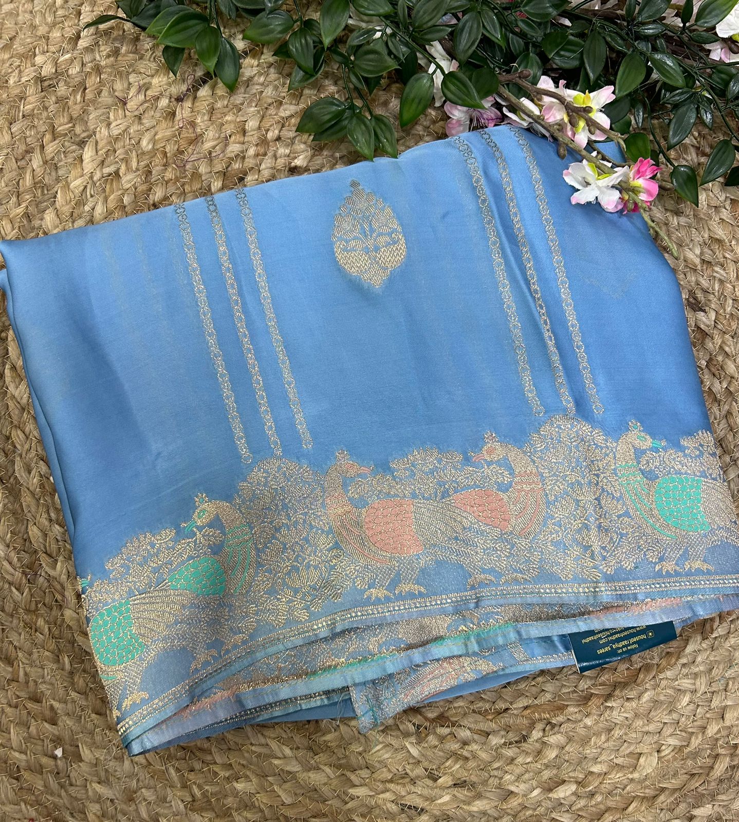 New designer sky blue satin silk saree