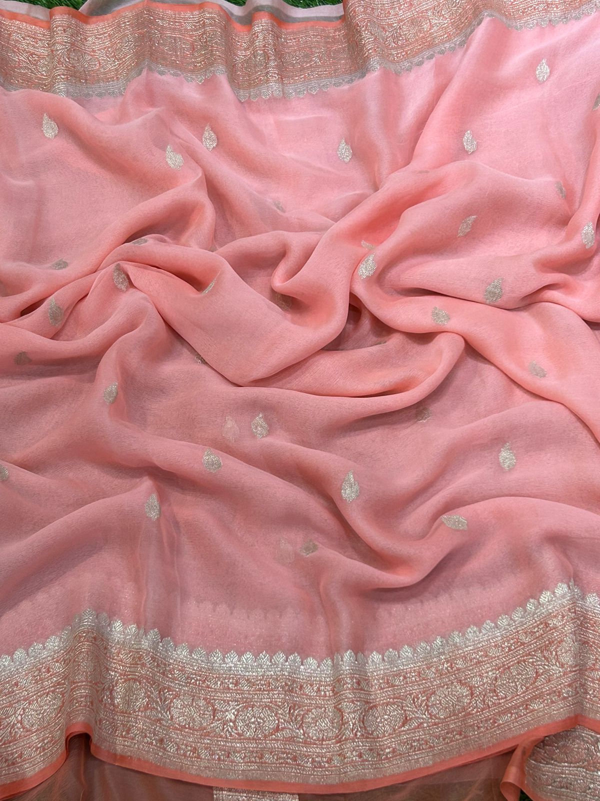 Peach benaras pure  chiffon