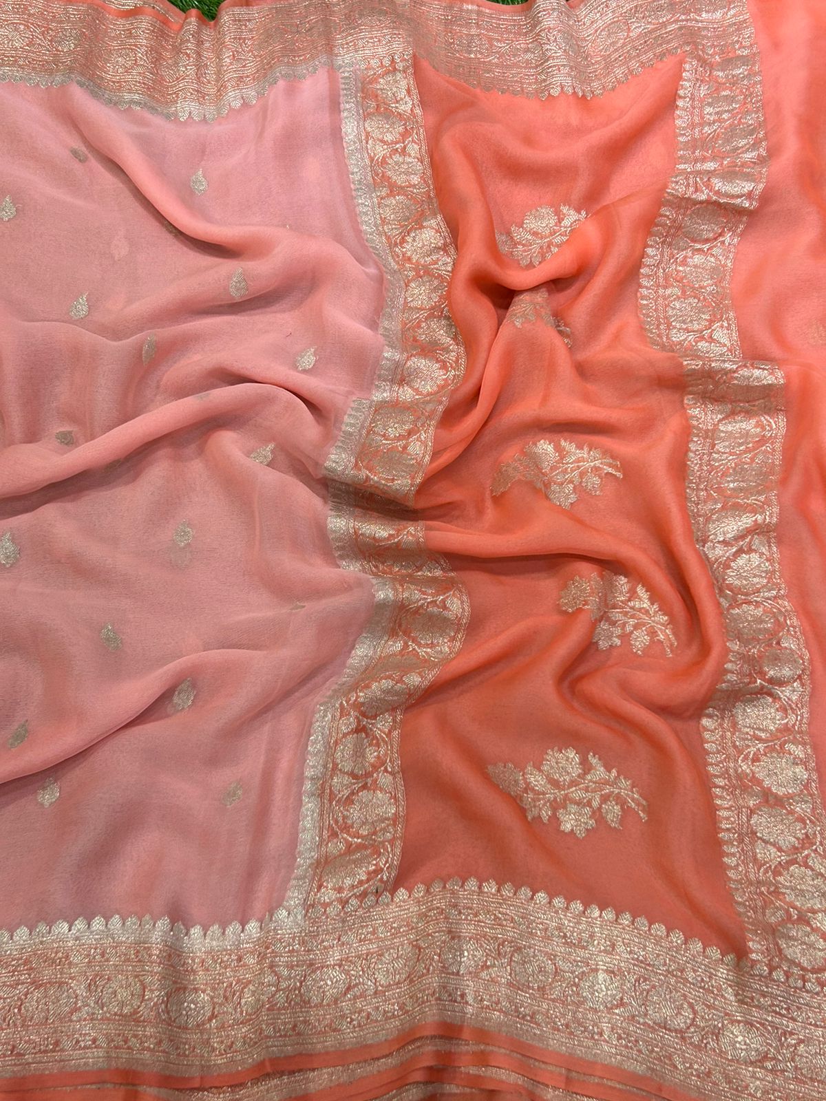 Peach benaras pure  chiffon