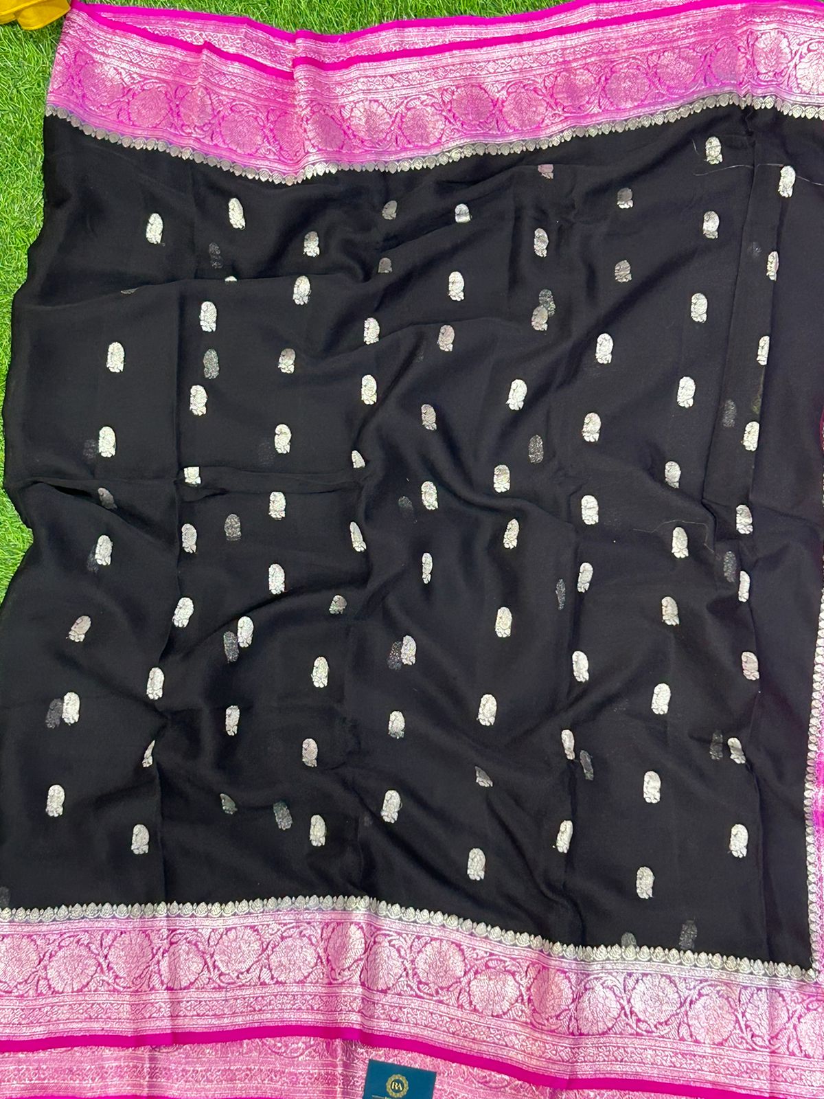 Black n pink 01 silver zari pure chiffon
