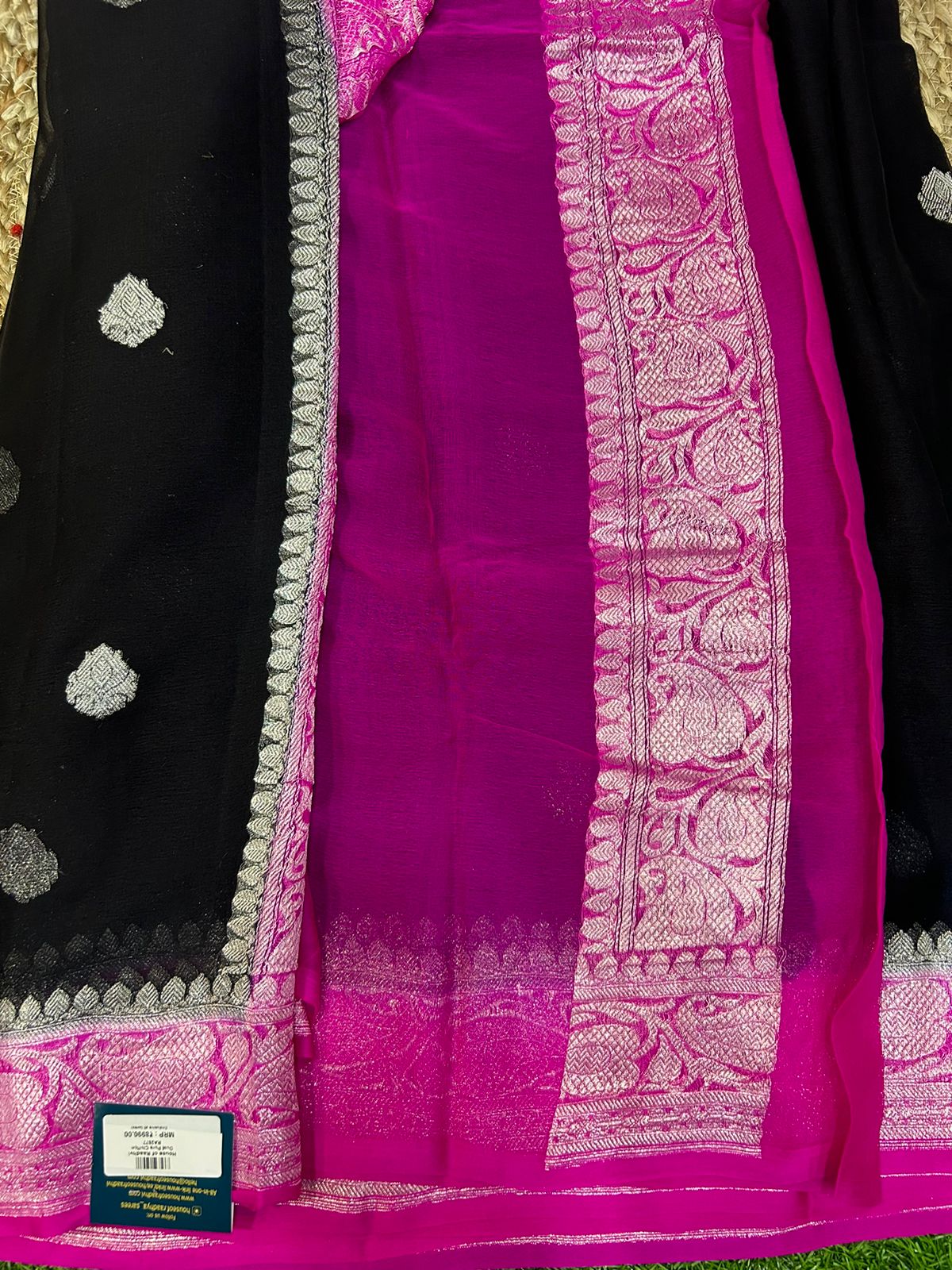Black n pink 02 silver zari pure chiffon