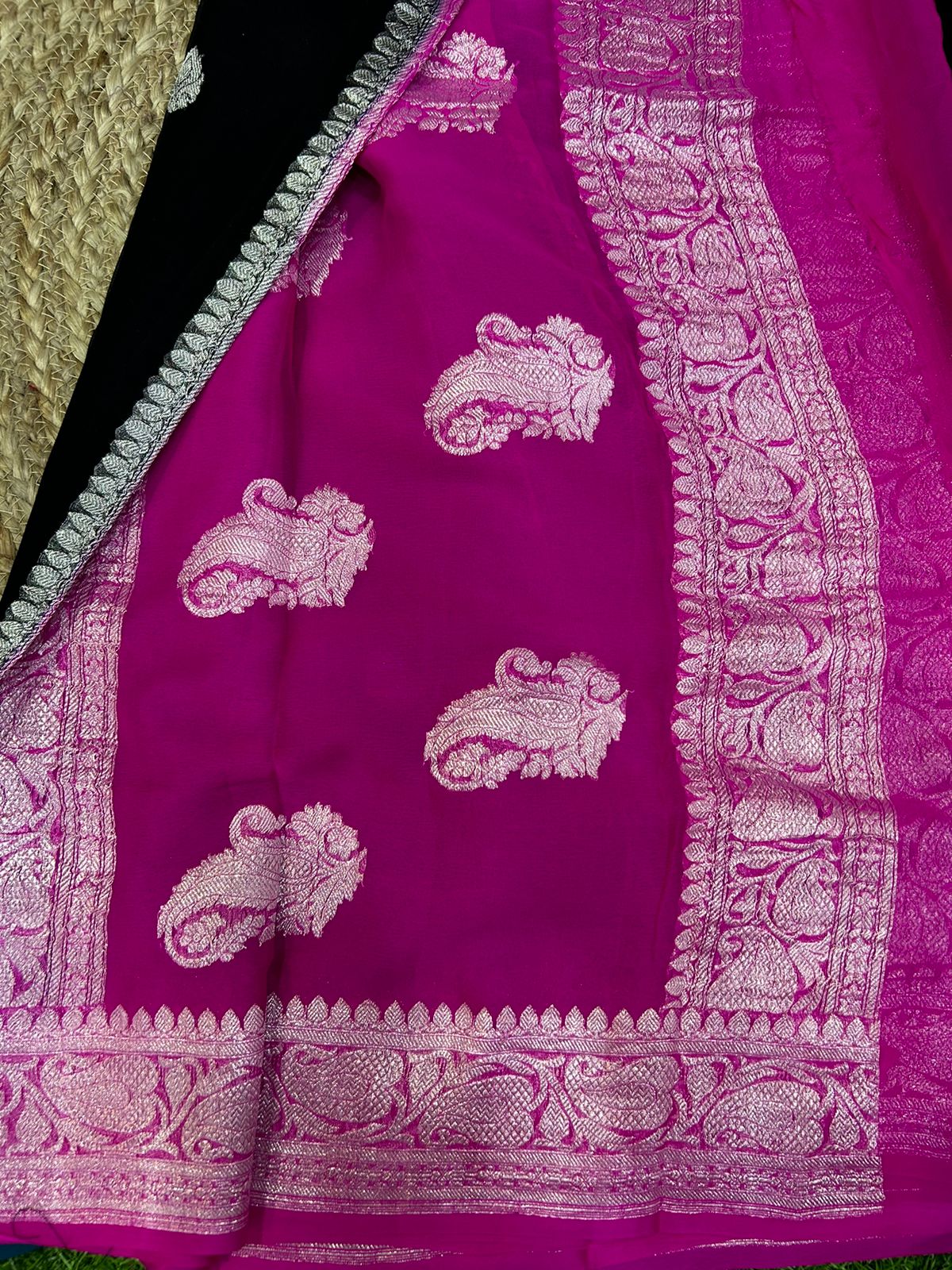 Black n pink 02 silver zari pure chiffon