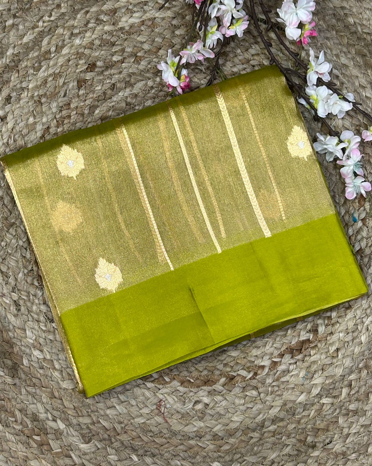 Lemon yellow pure tissue designer saree