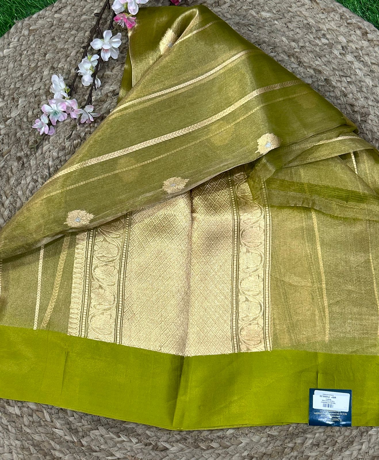 Lemon yellow pure tissue designer saree