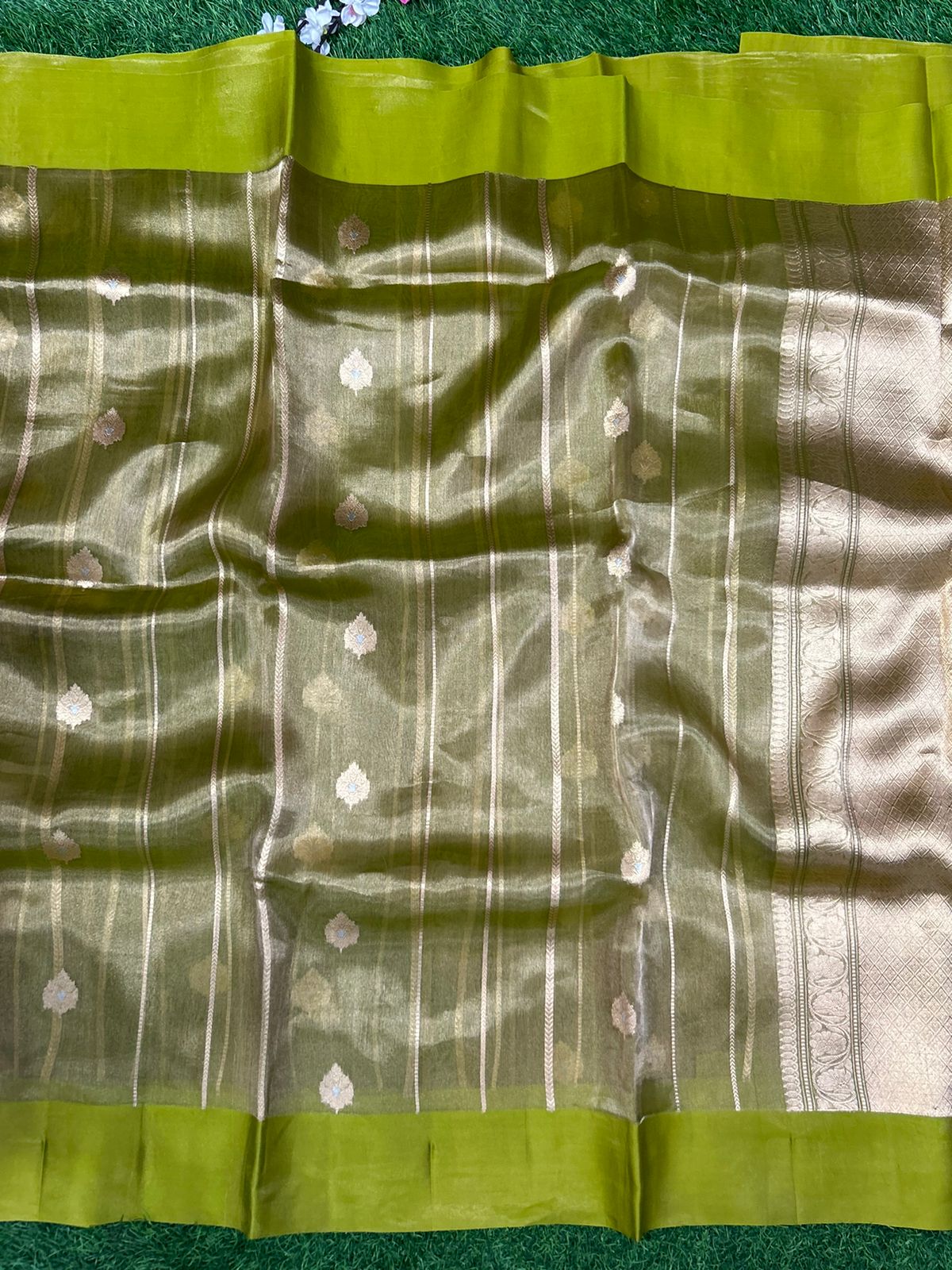 Lemon yellow pure tissue designer saree