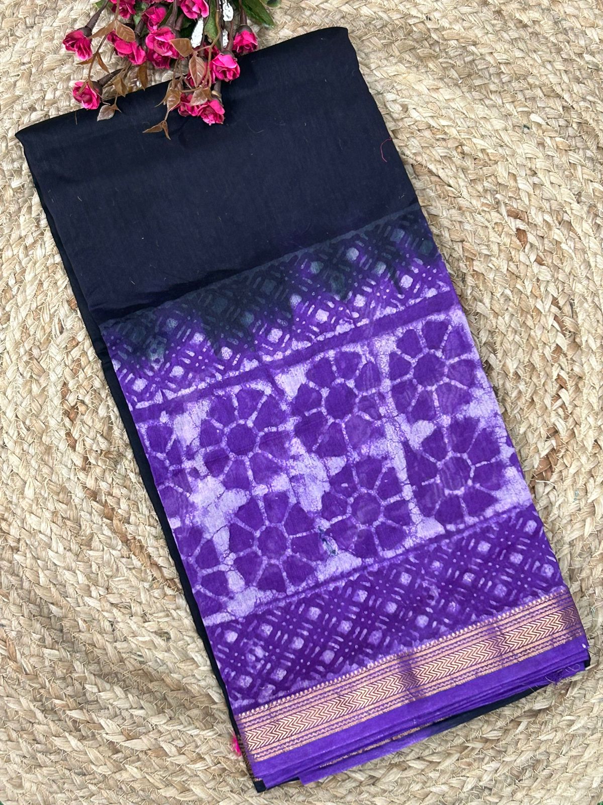 Black n lavender pure maheshwari silk cotton saree