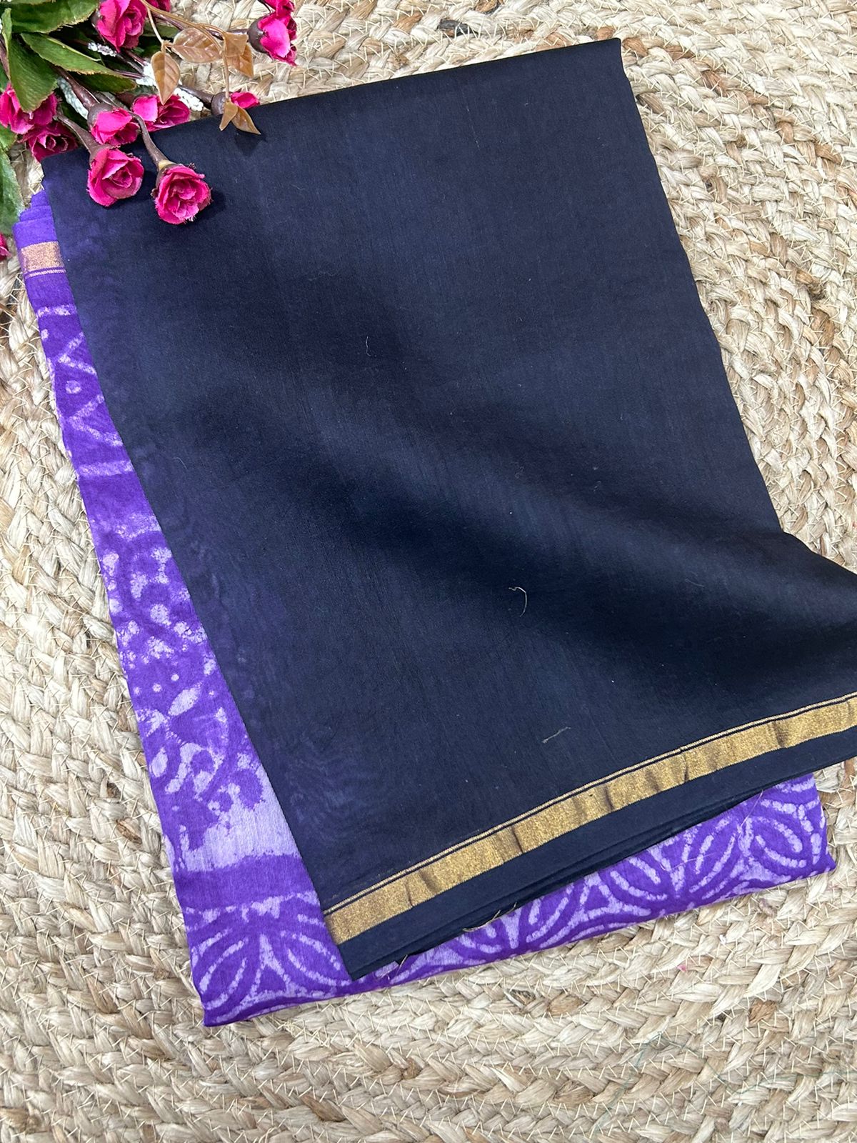 Black and lavender pure maheshwari cotton saree