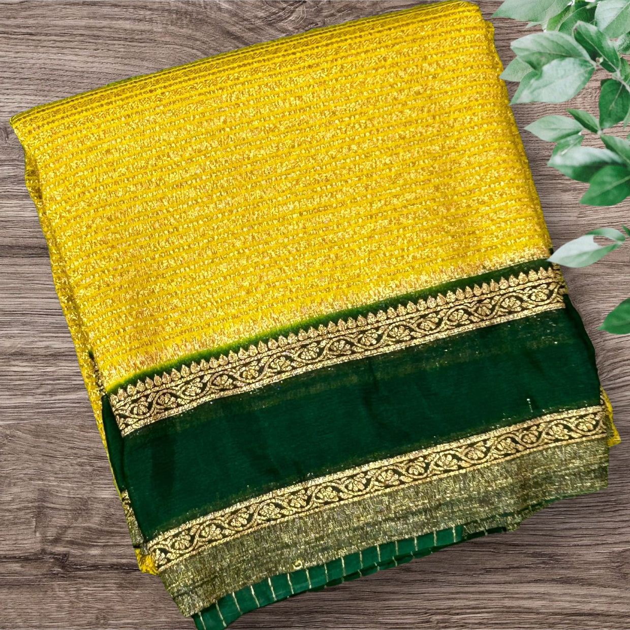 Mustard n green semi dupion stripes silk saree