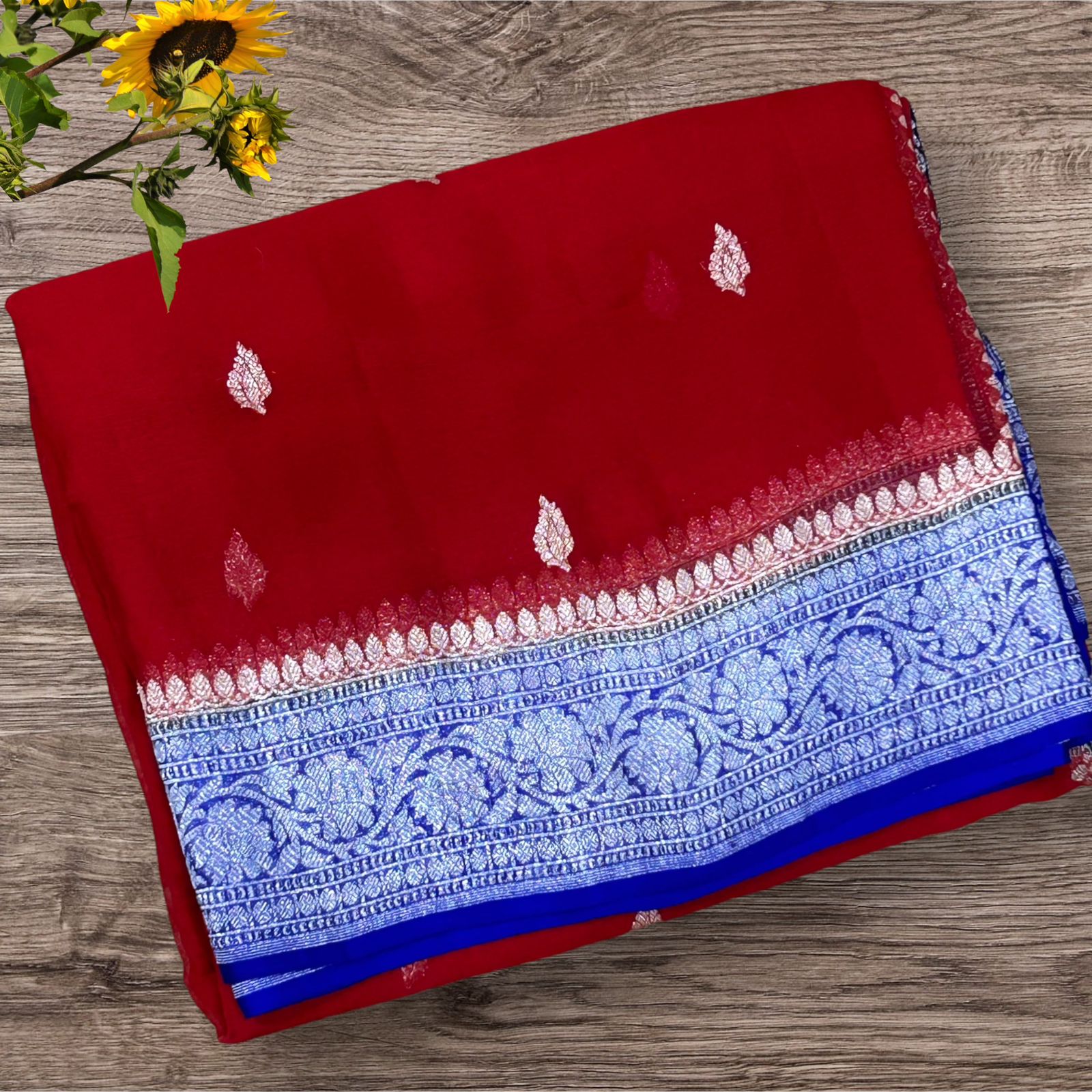 Red purple benaras pure khadi chiffon saree