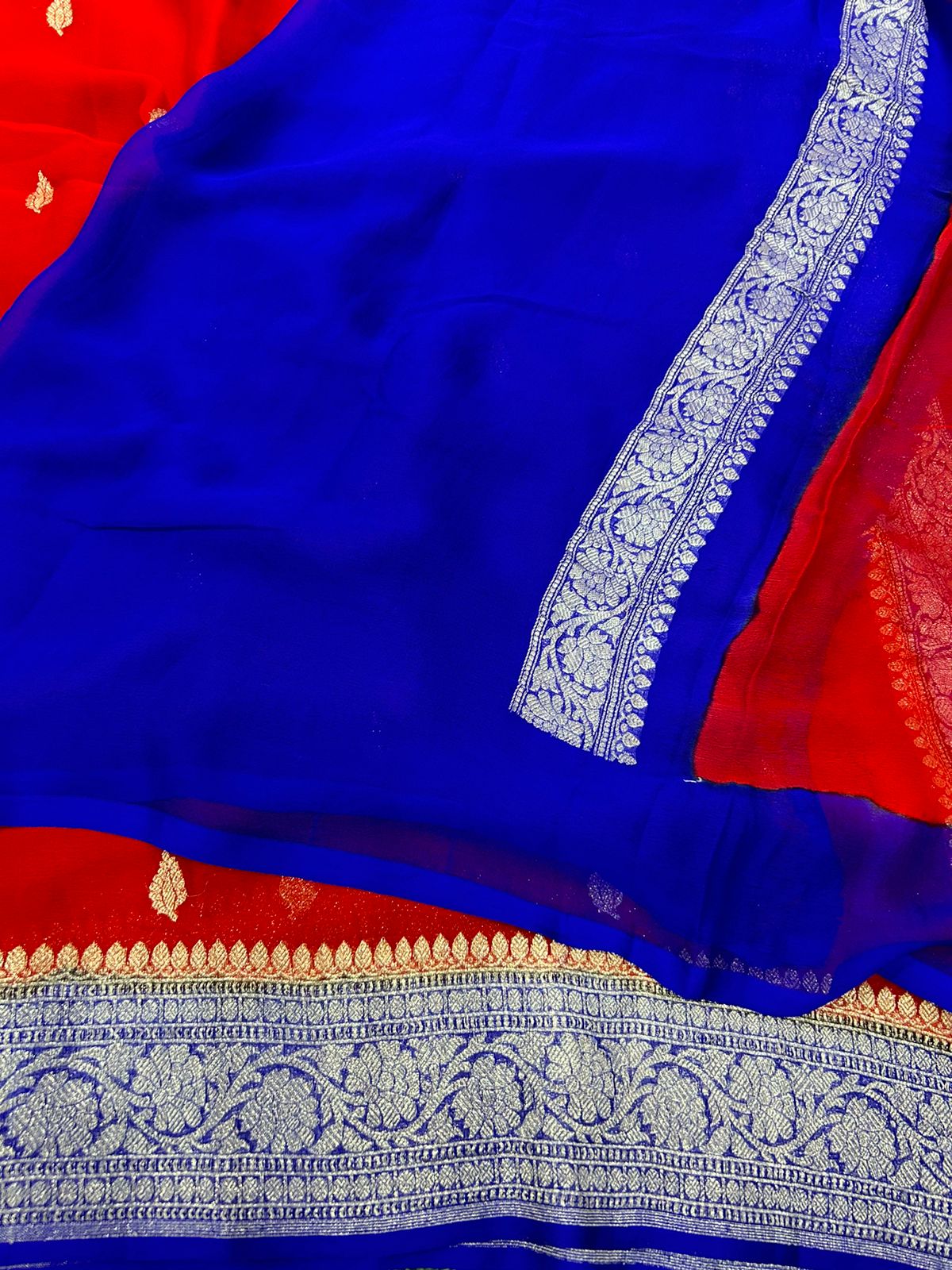 Red purple benaras pure khadi chiffon saree