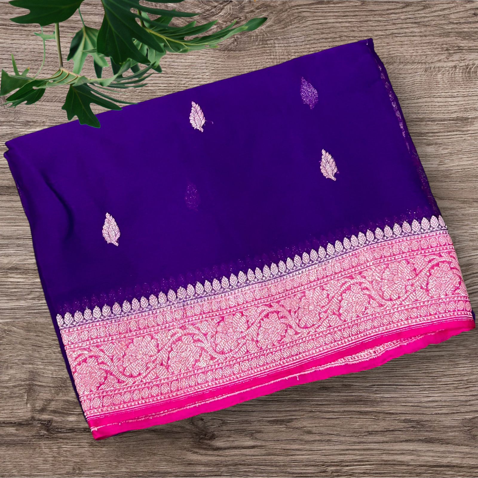 Purple pink 01 benaras pure khadi chiffon saree