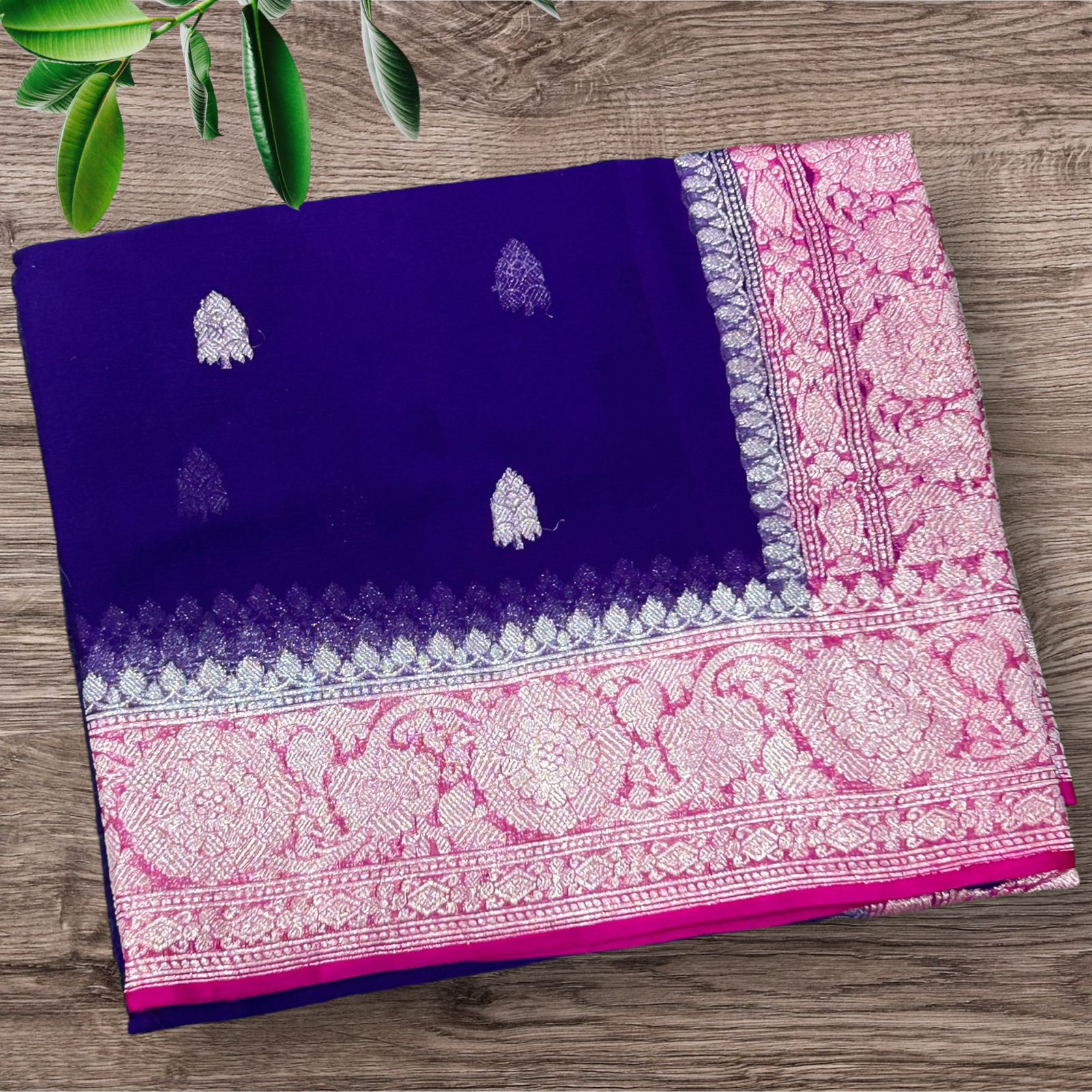 Purple pink 02 benaras pure khadi chiffon saree