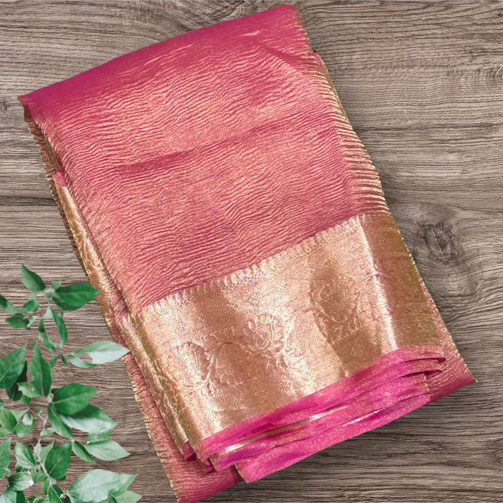 Pink 01 plain pure crush tissue saree