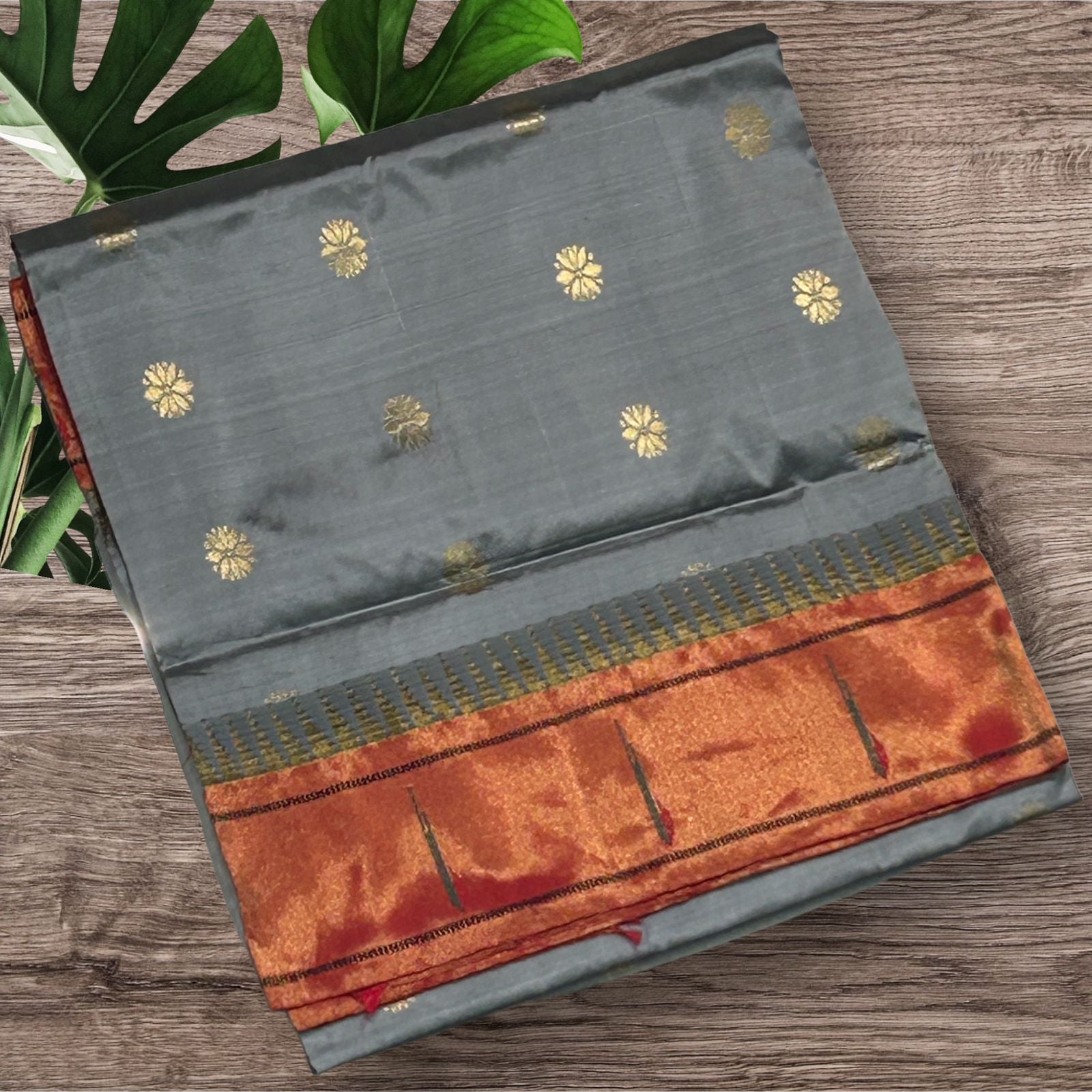 Grey paitani border star butta designer pure silk saree
