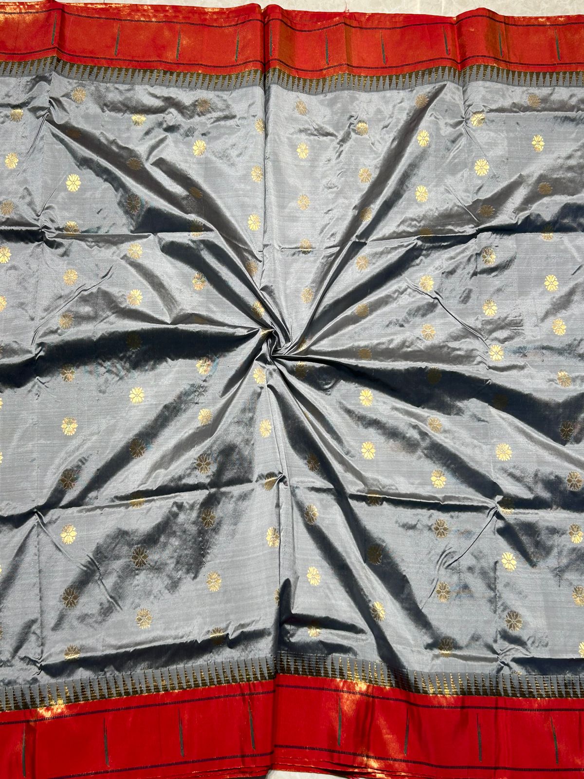 Grey paitani border star butta designer pure silk saree