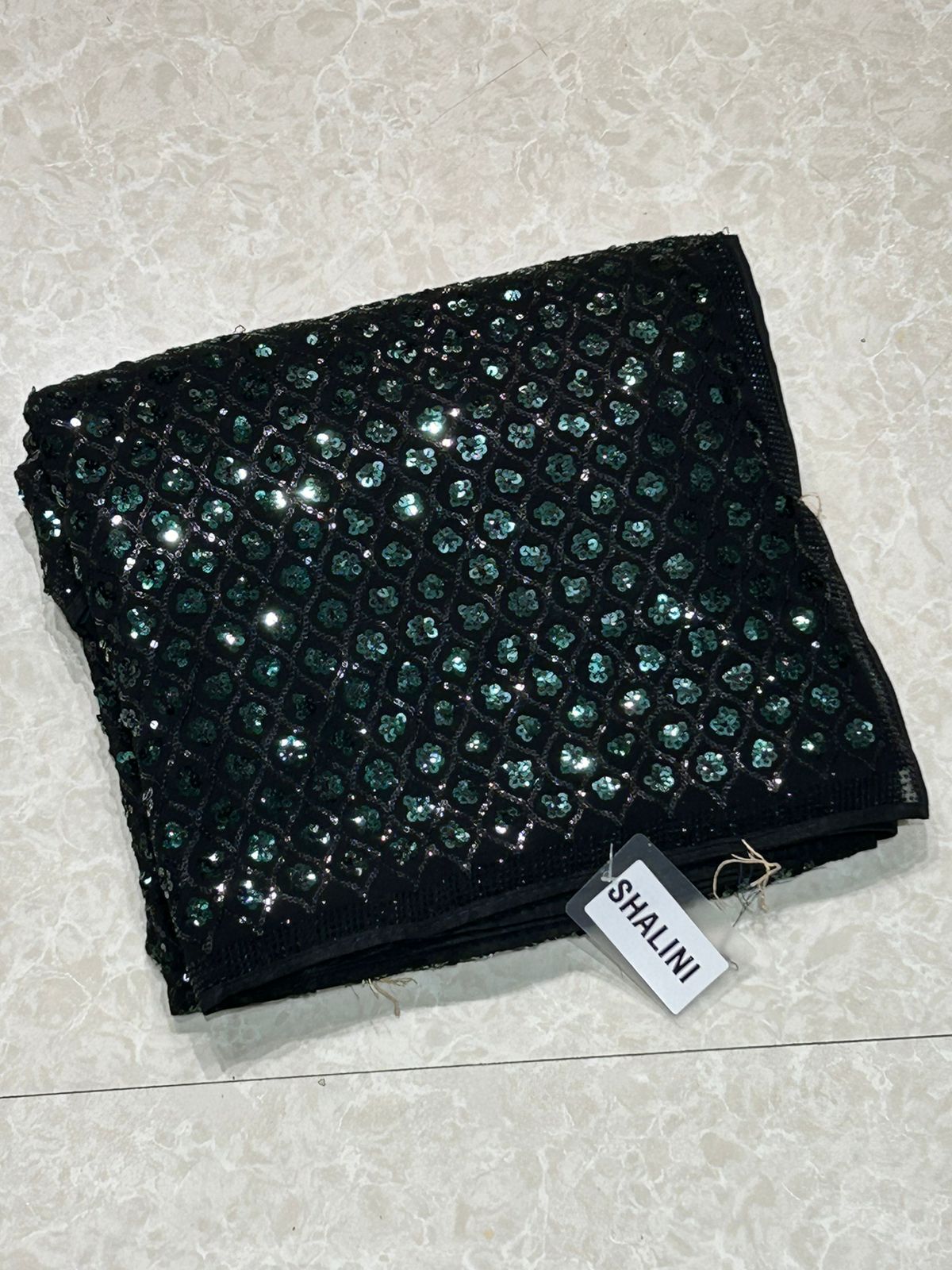 Black sequins work with stone work border party wear saree