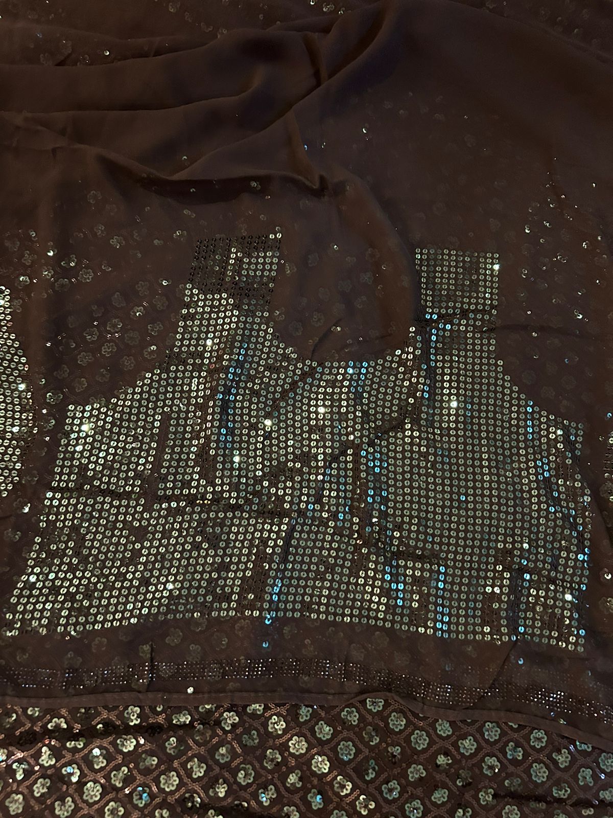 Black sequins work with stone work border party wear saree