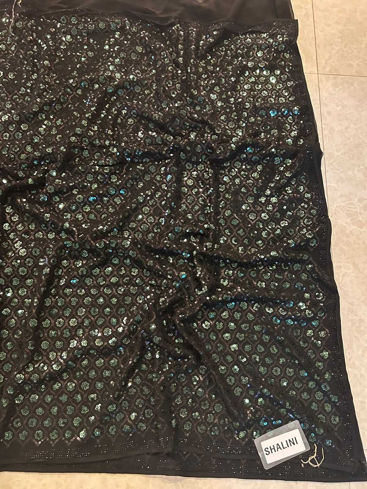 Black sequins work with stone work border party wear saree