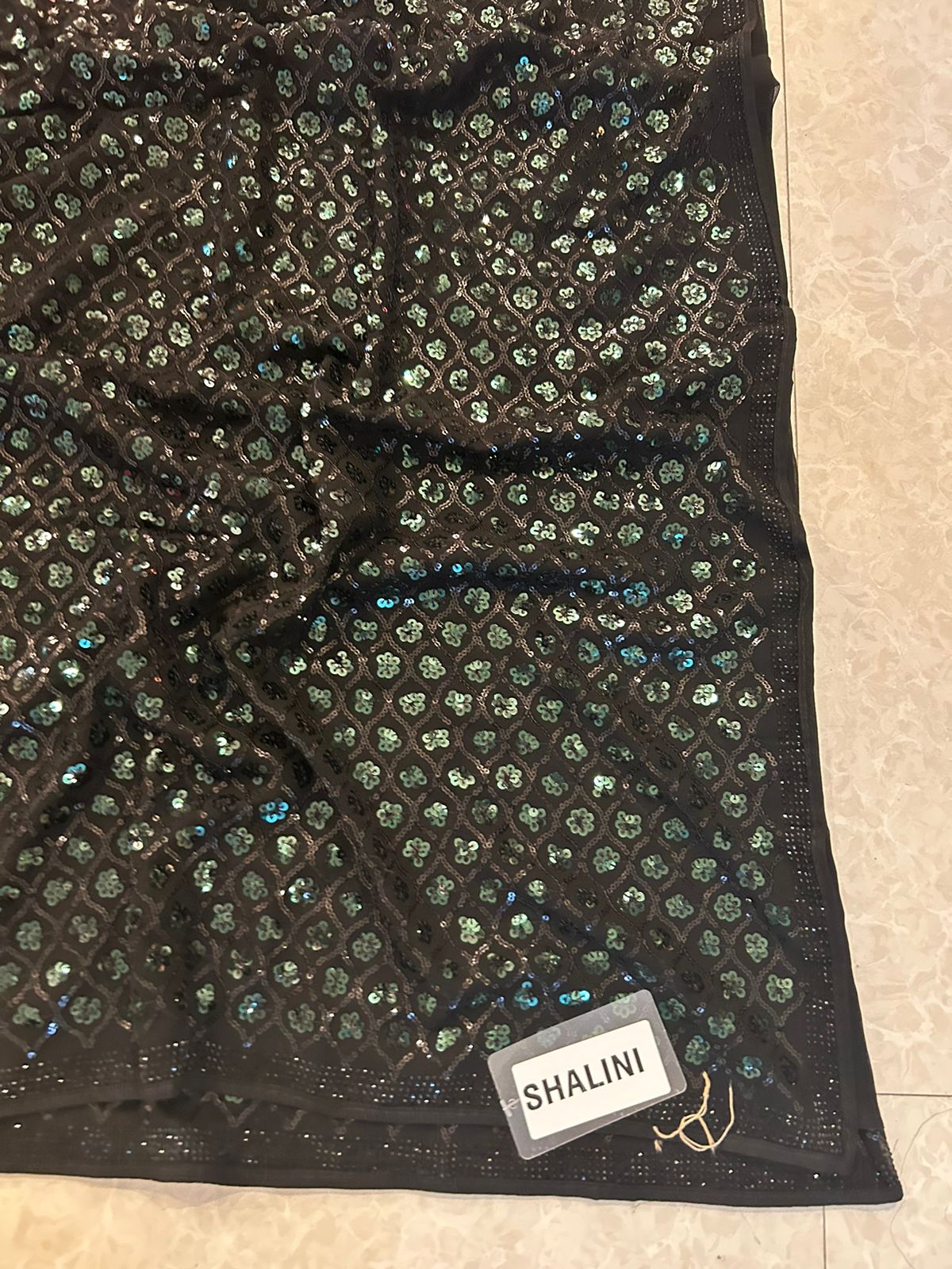 Black sequins work with stone work border party wear saree