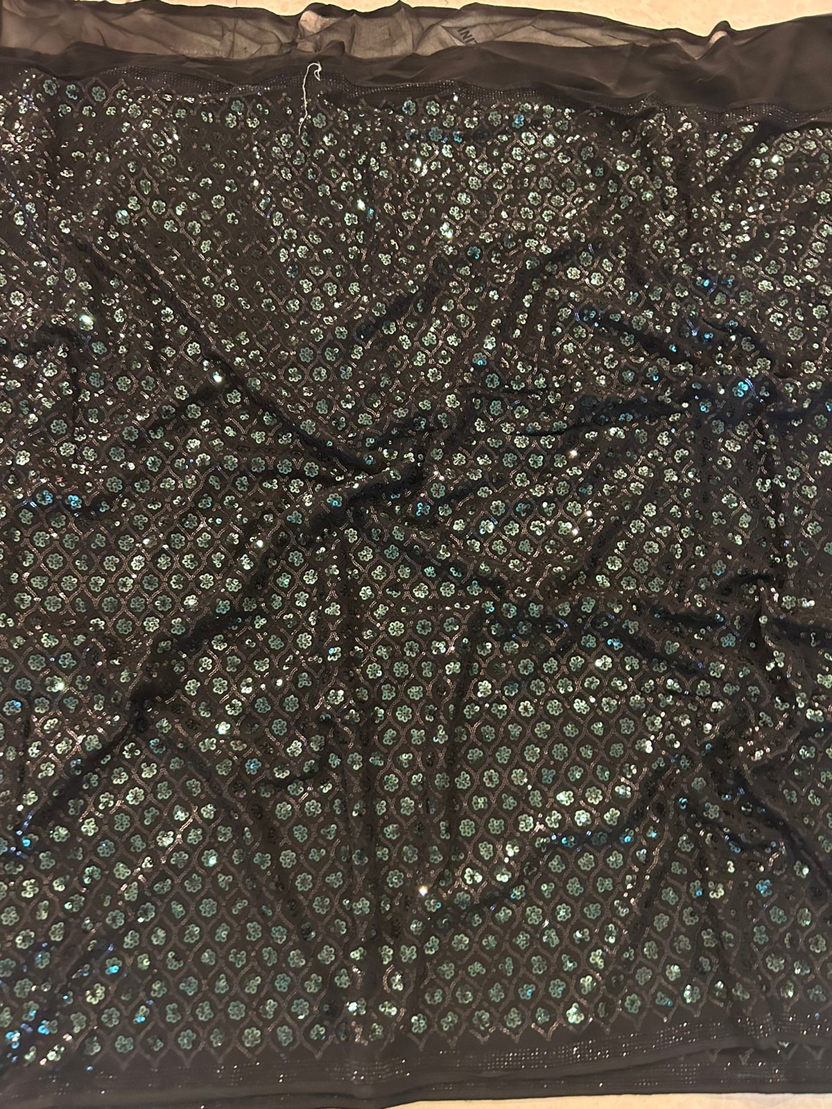 Black sequins work with stone work border party wear saree