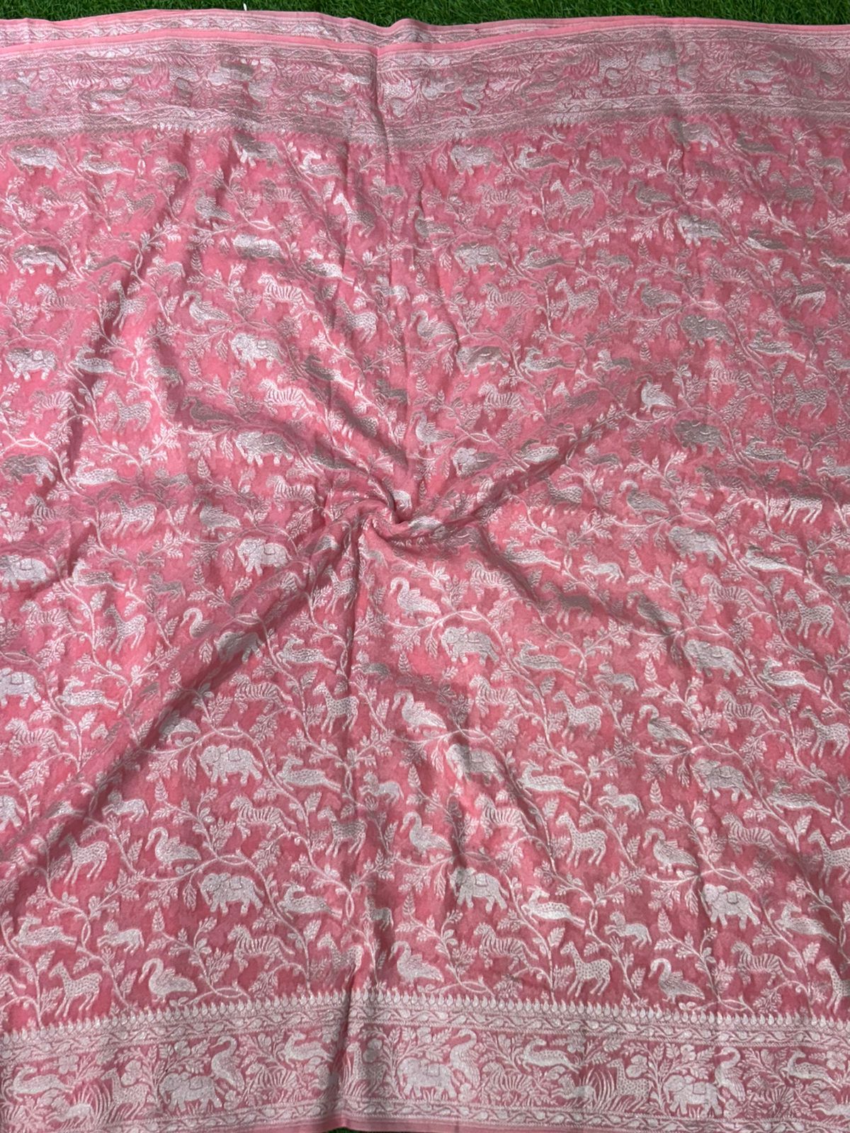 Baby pink silver zari pure georgette banarasi silk saree